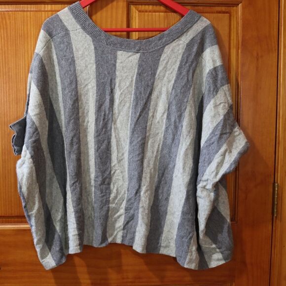 Michael Stars Wool Cashmere Striped Poncho Sweater OS Y2K Preppy Chic Cozy - Picture 4 of 13